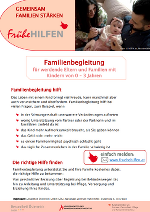 erste Seite des Flyers mit Fließtext: Familienbegleitung für werdende Eltern und Familien mit Kinder von 0 - 3 erste Seite des Flyers mit Fließtext: Familienbegleitung für werdende Eltern und Familien mit Kinder von 0 - 3