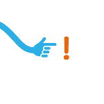 Illustration: Blaue Hand zeigt auf orangefarbenes Ausrufezeichen.
