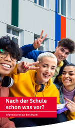 Zwei gut gelaunte junge Menschen mit der Handgeste "Victory". Nach der Schule schon was vor - Informationen zur Berufswahl