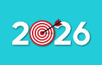 Grafik mit der Jahreszahl 2026 und einem roten Pfeil in der Mitte der Null. Symbolisiert Zielerreichung.