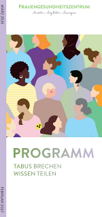 ein in die Höhe gehaltener abgewickelter Arm, darüber Programm März 2025/Februar 2026. Auf dem Oberarm steht: #GuteGesundheitsinfos