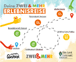 Karte zur Erlebnisreise Hochsteiermark mit den Stationen: Benediktiner Stift Admont, Nationalpark Gesäuse, Rafting Camp Palfau, Forstmuseum Silvanum und alpaka impuls
