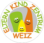 Logo EKIZ Weiz in Form des Schriftzuges und einer Zeichnung von kleinen Figuren