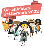 Überschrift Geschichtenwettbewerb 2022 mit den Comic-Figuren der unterschiedlichen Genres. 