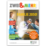 Titelbild der Winterausgabe 2022, Familienmagazin ZWEI UND MEHR, Thema: Familie 2050