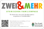 ZWEI & MEHR-Steirischer Familienpass Karte mit buntem Schriftzug