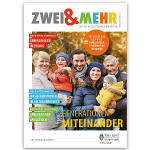Titelbild der Herbstausgabe 2023, Familienmagazin ZWEI & MEHR, Thema: Für ein suchtfreies Aufwachsen 