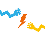 Symbolbild in Form von einem Blitz und gezeichneten Händen