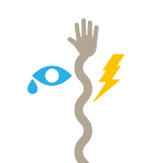 Symbolbild in Form von gezeichneten Symbolen wie ein tränendes Auge, ein Blitz und eine Hand