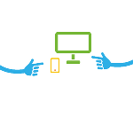 Symbolbild in Form von gezeichneten Händen, die auf digitale Geräte zeigen.